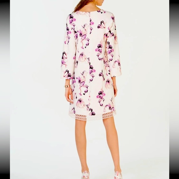 Women’s Dress Size 8 ALFANI Purple Pink Floral Long Sleeves Evening Shift Dress - Picture 4 of 5